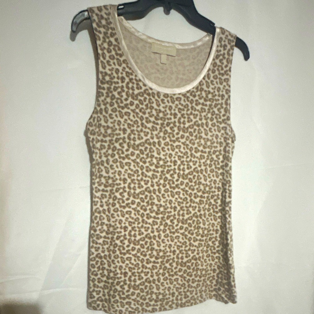 Banana Republic Beige Brown Knit Scoop Neck Leopard Print Lux Tank Top Women's S